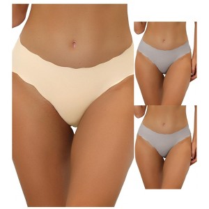 Allegra K Women's Unlined No-Show Stretch Laser Cut Solid Invisible Briefs 3 Packs - 1 of 4