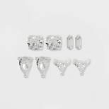 Sterling Silver Rectangle Pear Cubic Zirconia Stud Earring Set 4pc - A New Day™