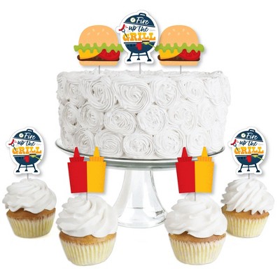 Big Dot of Happiness Fire Up the Grill - Dessert Cupcake Toppers - Summer BBQ Picnic Party Clear Treat Picks - Set of 24