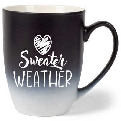 Elanze Designs Sweater Weather Two Toned Ombre Matte Black and White 12 ounce Ceramic Stoneware Coffee Cup Mug