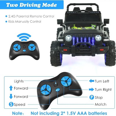 12V Black and Green SUV Ride-On Toy with LED Lights
