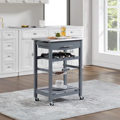 Syemin Kitchen Carts and Islands Mobile Rolling Kitchen Island Trolley Serving Cart Kitchen Island with Storage, Grey, 22.76"*15.75"*33.35"