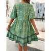 Womens Summer Dress Color Block Floral Print V Neck Midi Dress - 2 of 4