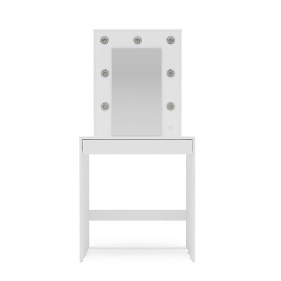 Emma Vanity Table with Lighted Mirror White - Polifurniture: Modern Bedroom Furniture, Engineered Wood