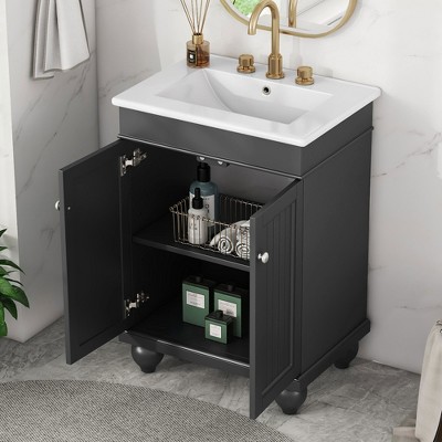 NicBex Bathroom Vanity with Sink, Bathroom Cabinet Storage, 2 Soft Closing Cabinet Doors with Double Shelves for Bathroom