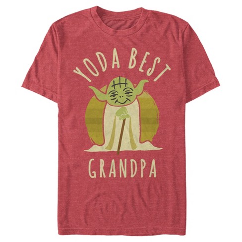 Men s Star Wars Yoda Best Grandpa Cartoon T shirt Red Heather