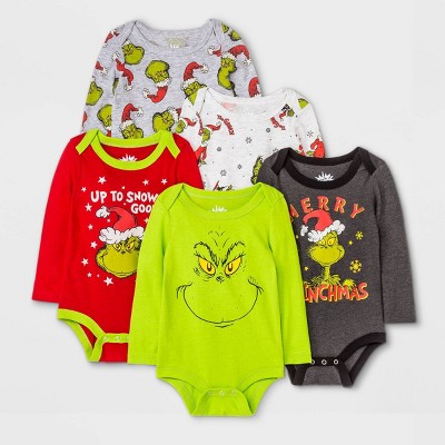 Image of Baby 5pk Grinch Long Sleeve Knit Bodysuit - 18M