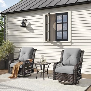 Bestier Outdoor Swivel Rocking Chair with LED Strip, Waterproof PE Rattan & 4" Anti-Slip Cushion for Garden, Deck, Patio, or Porch - 1 of 4