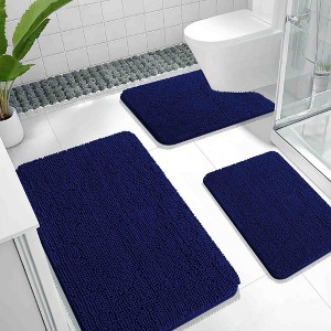 BAGOKIE 3 Piece Chenille Bathroom Rug Set - 1 of 4