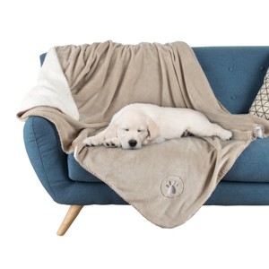 Waterproof Blanket for Dogs and Cats - Reversible 50x60 Throw for Couch, Bed, or Car Protection Against Spills, Stains, and Pet Fur by PETMAKER (Tan) - 1 of 4