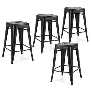 Tangkula 24" Metal Bar Stools Set of 4 w/ Square Seat Patio Bar Stools Home Kitchen - 1 of 4