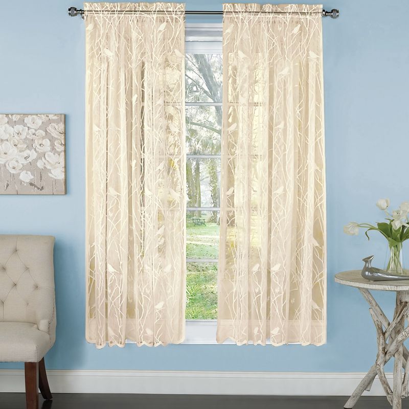 Collections Etc Songbird Lace Curtain Panel with Scalloped Hem, Single Panel,, 2 of 4