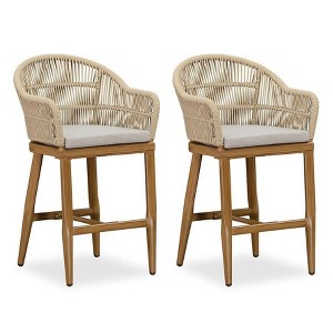 PURPLE LEAF Outdoor Bar Stools Set of 2 Patio Metal Modern Wicker Bar Chairs Woven Aluminum Barstools - 1 of 1