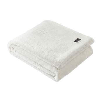 Kenneth Cole Reaction Faux Fur Throw Blanket Faux Fur (Solid -White)-50" X 60"