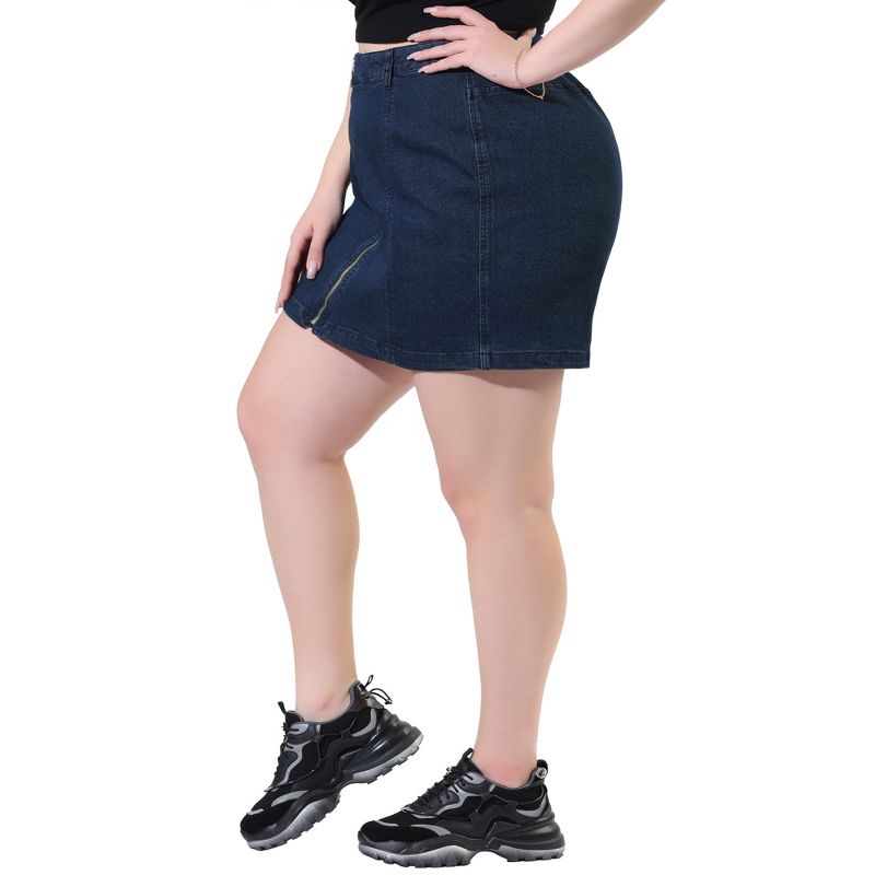 Agnes Orinda Women's Plus Size Denim Zip Up Front Mini Jean Skirts, 2 of 7