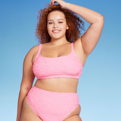 Women's Wavy Terry Textured Bralette Bikini Top - Wild Fable™ Light Pink 2X