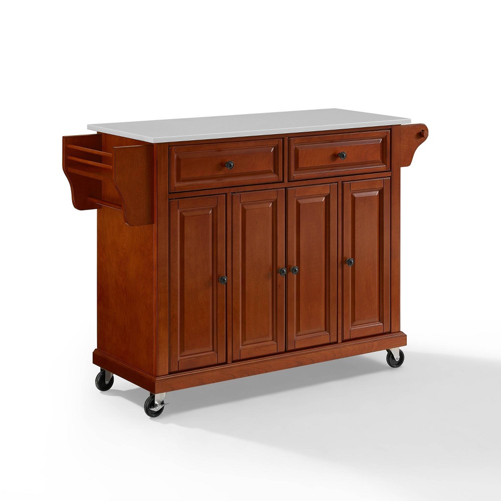 Crosley Full Size White Granite Top Kitchen Cart Cherry: Traditional Style with Spice Rack, Adjustable Shelves