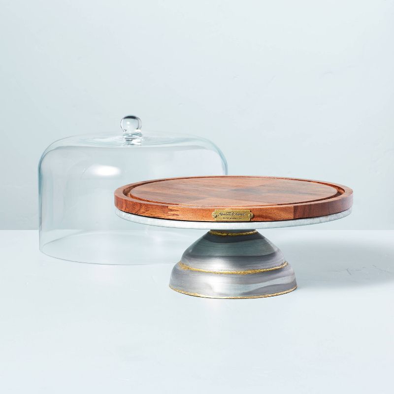 11&#34; Galvanized Metal &#38; Wood Cake Stand with Glass Cloche - Hearth &#38; Hand&#8482; with Magnolia, 3 of 11