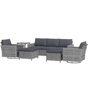 Resenkos 6-Piece Rattan Patio Furniture Set , Outdoor Sectional Furniture, PE Rattan, Mixed-Gray - 1 of 4