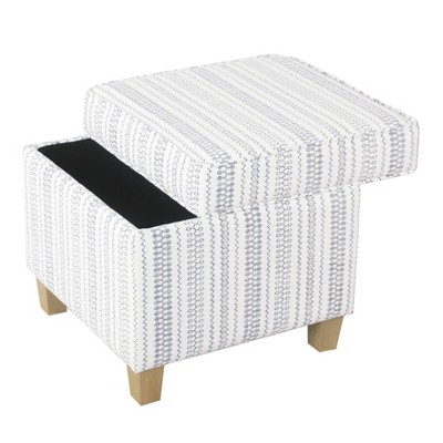 Farmhouse Blue Striped Square Storage Ottoman with Wood Legs