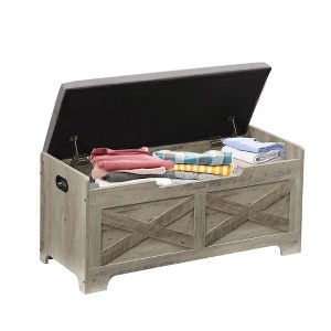 Storage Bench, 23.6'' Retro Wooden Storage Chest with 2 Safety Hinges - 1 of 4