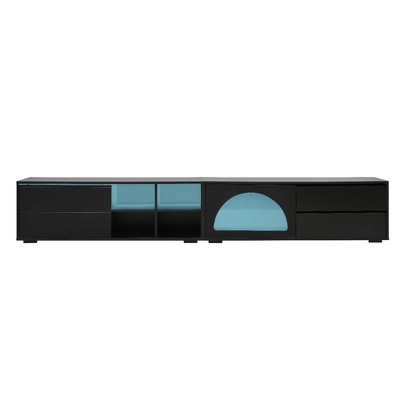 Vynxaria 94" Black TV Center with Fluted Glass Door and Smart Lighting for TVs Up to 100"L