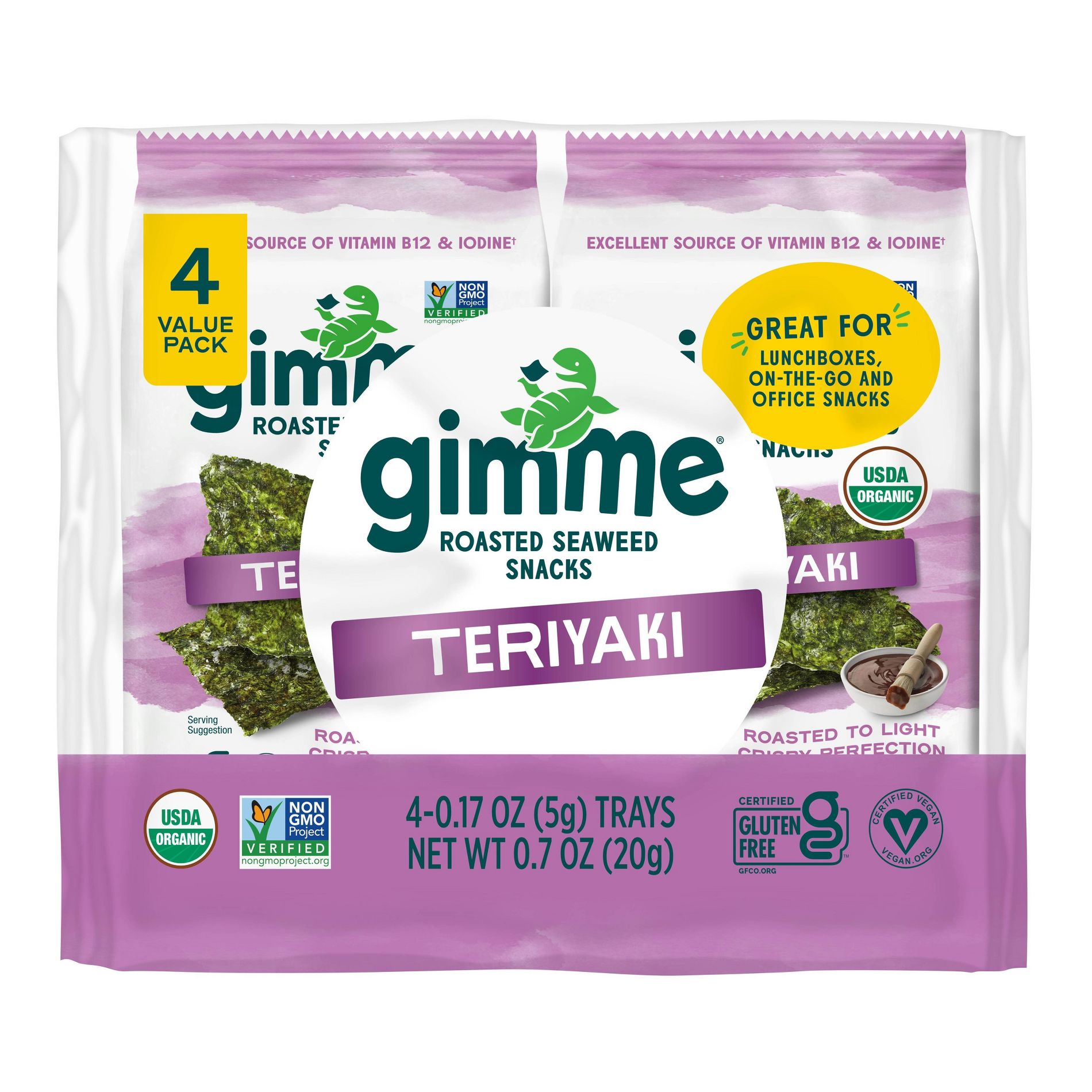 gimMe Seaweed Snacks Teriyaki - 0.7oz / 4pk: Organic, Gluten-Free, Vegan