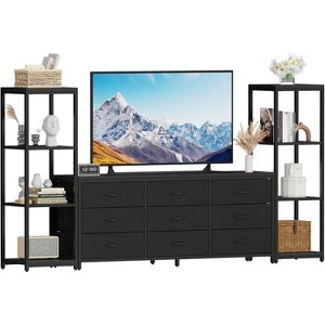 Modern TV Stand Dresser with 9 Fabric Drawers & 2 Industrial Shelves - Large Entertainment Center Console - 1 of 4