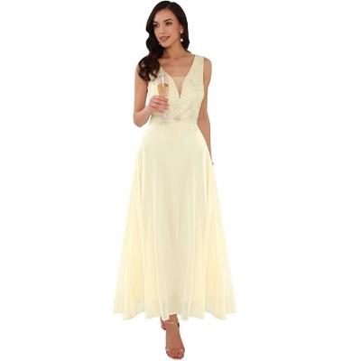 INSPIRE CHIC Women's Lace V Neck Sleeveless Cocktail Wedding Guest Gown Dress