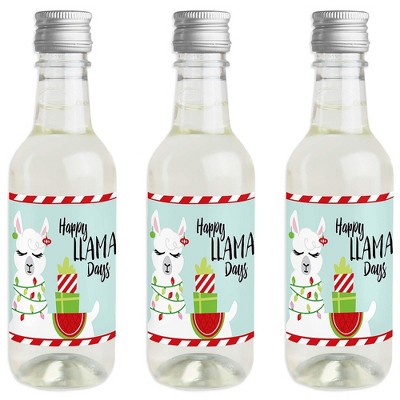 Big Dot of Happiness Fa La Llama - Mini Wine & Champagne Bottle Label Stickers - Christmas and Holiday Party Favor Gift for Women and Men - Set of 16