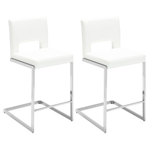 26" Bar Stools - Modern PU Leather/Velvet Barstools with Hollow Back, H Upholstered Armless Kitchen Island Stools with Chrome Metal Frame - 1 of 4
