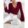 Womens Tops Wrap V Neck Bell Sleeve Knit Fitted Tshirt Fall Winter Top - 3 of 4