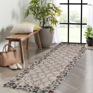 Acekool Floral Runners,Kitchen Runner Rug Ultra-Thin, Non-Slip Hallway Rug Stain Resistant Boho Low-Pile Carpet for ‎Bathroom Bedroom - 1 of 4