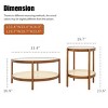 Sapphtopaz Farmhouse Round Coffee Table Modern Wooden Coffee Bar with Glass Top and Rattan Open Shelf Nesting End Table for Living Room - 3 of 4