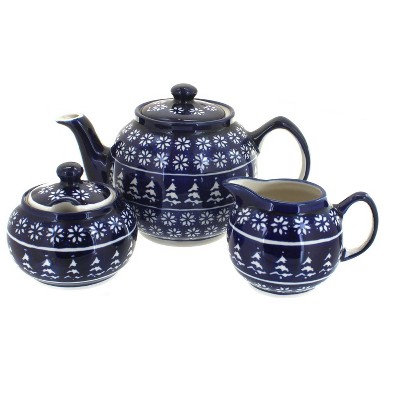 Blue Rose Polish Pottery Winter Nights 3 Piece Tea Set