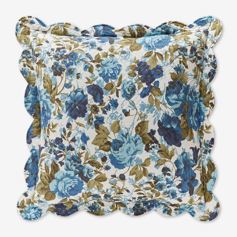BrylaneHome Florence Euro Sham - Euro, Teal Floral, 1 of 2