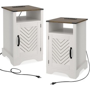 Heynemo Farmhouse Nightstand with Charging Station, Tall Bedside Table with X-Shaped Design, Wooden Rustic End Table - 1 of 4