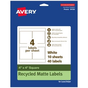 Avery Recycled Matte White Labels,  4" x 4" Square - 1 of 4