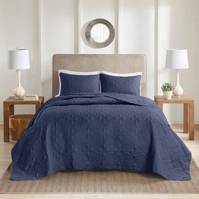Navy King Microfiber Reversible Quilted Bedspread Set