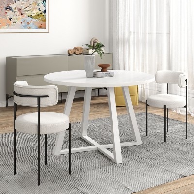 NicBex 3-Piece Dining Table Set Modern Round Kitchen Table with 2 Dining Chairs,Metal Legs & Curved Back