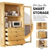 Freestanding Kitchen Pantry Kitchen Storage Cabinet Display Cabinet with Glass Doors & 4 Built-in Drawers, Natural/White/Blue - ModernLuxe - 4 of 4