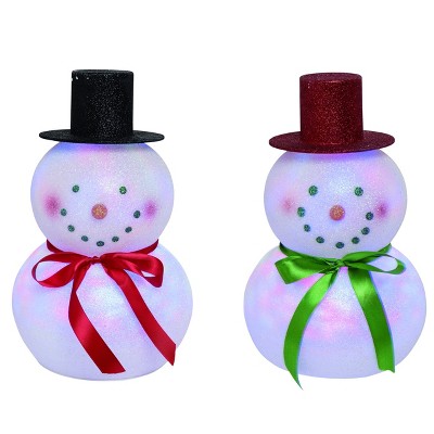 Transpac Artificial 11 in. Multicolor Christmas Light Up Festive Snowman Set of 2