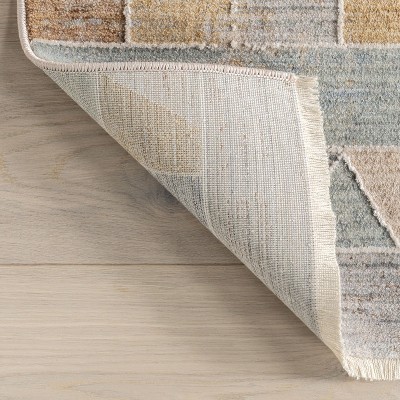 Beige and Blue Geometric 8' x 10' Synthetic Area Rug