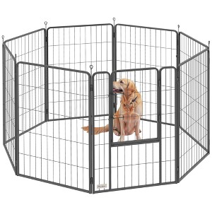 PawHut Heavy Duty Dog Playpen, Metal Pet Fence with 39 Inch Heavy Duty Panels and Door for Medium and Large Dogs, Black - 1 of 4
