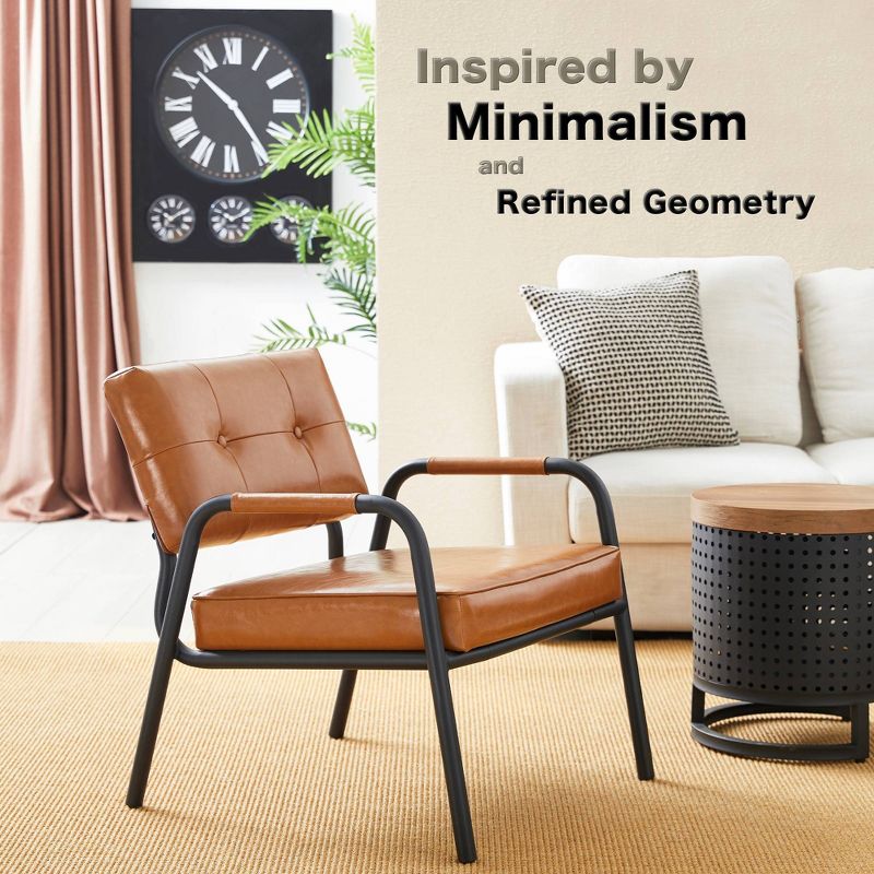 Mid-Century Modern Leatherette Arm Accent Chair Frosted Black Metal Frame - Glitzhome, 2 of 10