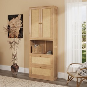 KTMBDW Modern Bookshelf and Bookcases with Doors and 2 Drawers, Floor Standing Display Shelves, 72.8 in Tall Bookcase for Home Office, Living Room - 1 of 4