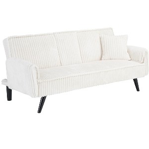 TiramisuBest 72" Minimalist Pink Corduroy Sofa,3-Seater Convertible Couch with Adjustable Backrest and Hidden Cup Holders for Living or Bedroom - 1 of 4
