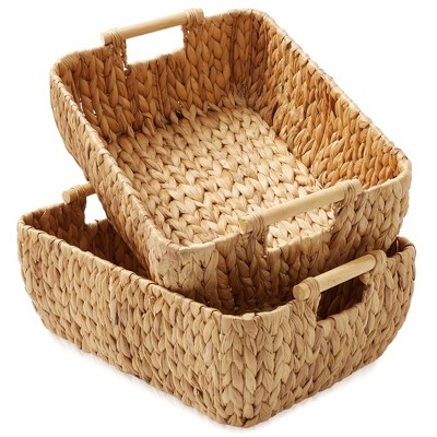 Casafield (set Of 2) Water Hyacinth Oval Storage Baskets With Wooden ...