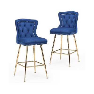 Infurnic Counter and Bar Stools, Modern Upholstered Bar Stools Set with Sturdy Legs, for Kitchen and Dining Room, 2PCS, Blue,  17.7"*17.5"*26"