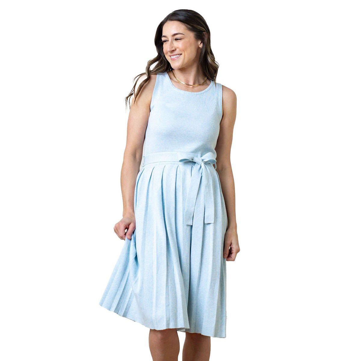 Hope & Henry Women's Sleeveless Pleated Sweater Knit Midi Dress
